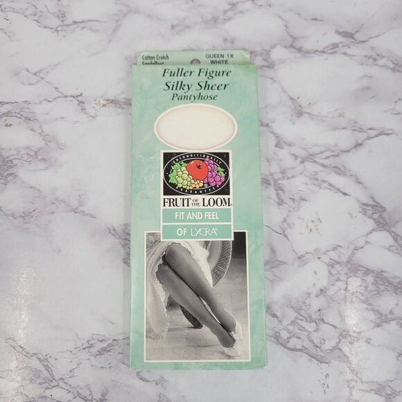 Fruit of the Loom Vtg White  Silky Sheer Pantyhose Nylon Lycra 90s USA Queen 1X - Picture 2 of 9